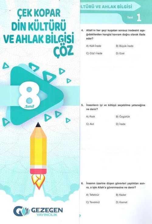 8. Sınıf Din Kültürü ve Ahlak Bilgisi Çek Kopar Yaprak Test