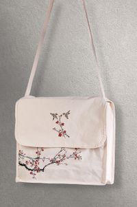 Postacı Bez Çanta - Kuşlar ve Kiraz Çiçeği
