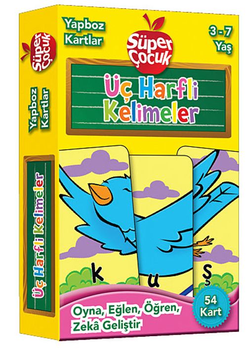 Yapboz Kartlar - Üç Harfli Kelimeler & Oyna-Eğlen-Öğren-Zeka Geliştir (3-7 Yaş)