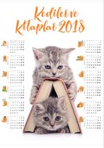 2018 Takvimli Poster - Kediler ve Kitaplar - Kitap Ev