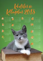 2018 Takvimli Poster - Kediler ve Kitaplar - Yeşil