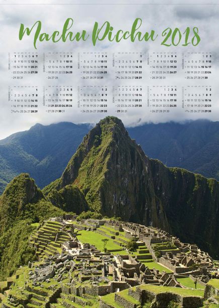 2018 Takvimli Poster - Yüksekler - Machu-Picchu