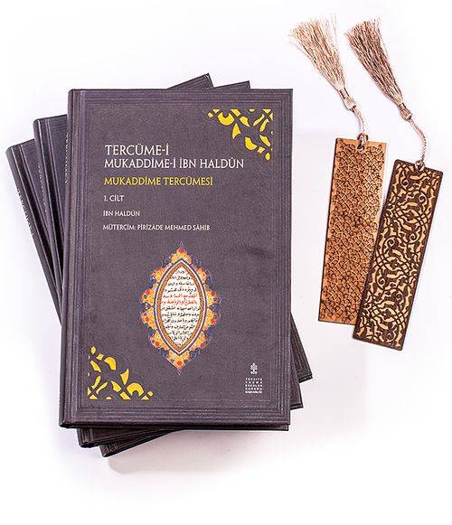 Tercüme-i Mukaddime-İ İbn Haldun (3 Cilt) + Ahşap Ayraç - Osmanlı Desen + Ahşap Ayraç - Lale - Rölyef Cevizli 