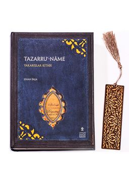 Tazarru'name Yakarışlar Kitabı + Ahşap Ayraç - Lale - Rölyef Cevizli 