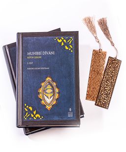 Muhibbi Divanı Bütün Şiirleri (2 Cilt) + Ahşap Ayraç - Osmanlı Desen + Ahşap Ayraç - Lale - Rölyef Cevizli 
