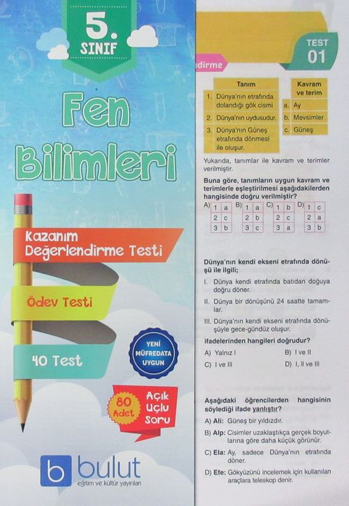 5. Sınıf Fen Bilimleri Kazanım Değerlendirme ve Ödev Testleri