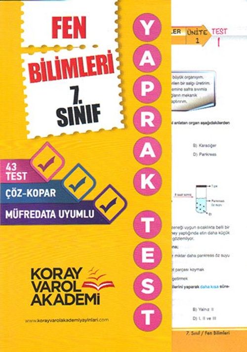 7. Sınıf Fen bilimleri Yaprak Testi