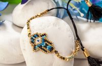 Miyuki Siyah Çok Renkli Püsküllü Bileklik (Miyuki 10)