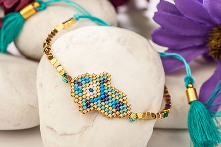 Miyuki Turkuaz Çok Renkli Püsküllü Bileklik (Miyuki 11)