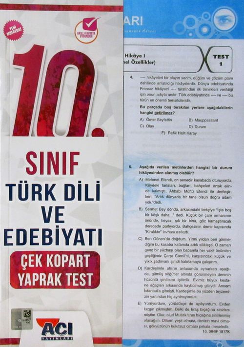 10. Sınıf Türk Dili ve Edebiyatı Çek Kopart Yaprak Test