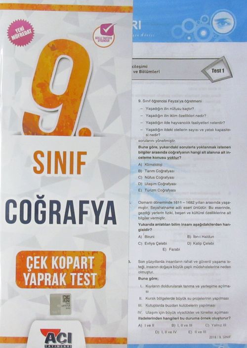 9. Sınıf Coğrafya Çek Kopart Yaprak Test