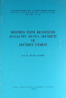 Mehmed Emni Beyefendi (Paşa)'nın Rusya Sefareti ve Sefaret-Namesi