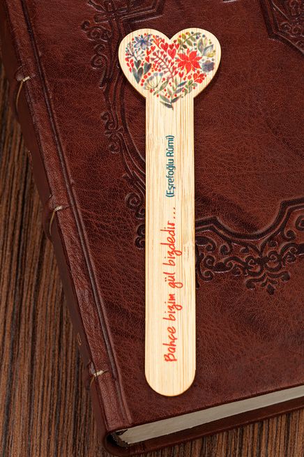 Bambu Çubuk Ayraç - Çiçekli Kalp