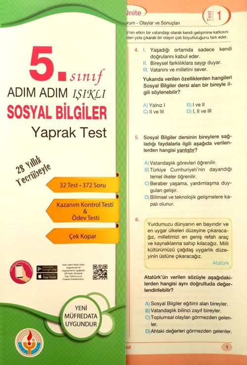 5. Sınıf Adım Adım Işıklı Sosyal Bilgiler Yaprak Test 