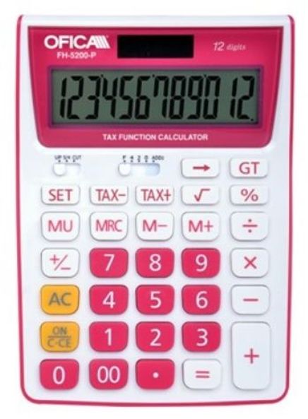 Ofica FH-5200P 12 Hane TAX'lı Masa Tipi Hesap Makinası Pembe 