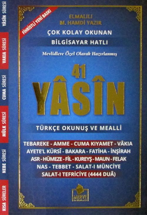 Fihristli 41 Yasin Bilgisayar Hatlı Türkçe Okunuşlu ve Mealli (Kod:007)