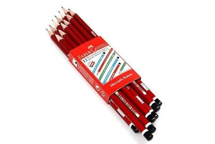 Faber-Castell Köşeli Mercanlı Kurşunkalem 12'li (Kırmızı)