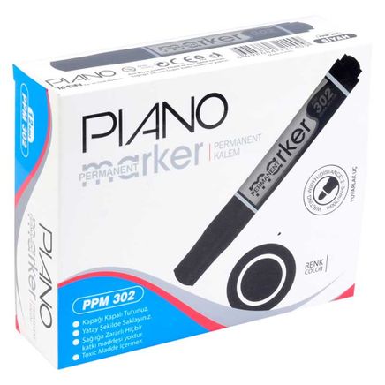Pıano Permanet Marker 302 Yuvarlak Uç Siyah 12'li Paket (302)