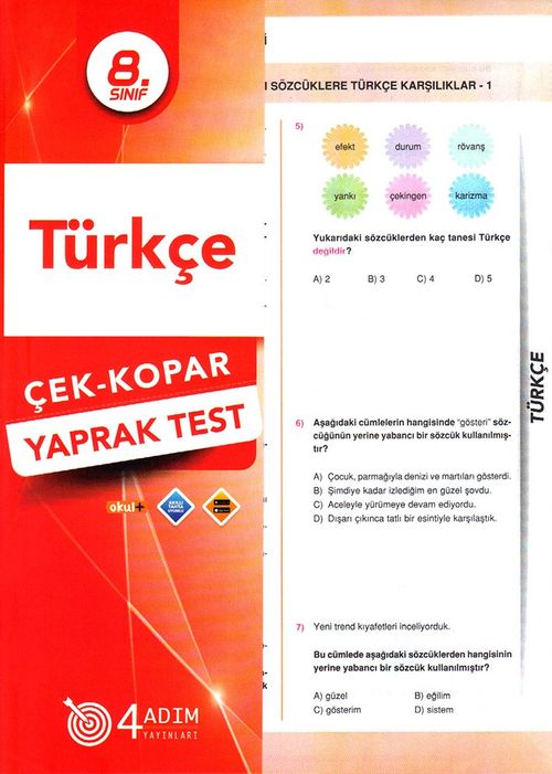 8. Sınıf Türkçe Çek-Kopar Yaprak Test
