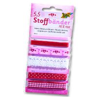 Folia Kumaş Kurdela Kırmızı/Pembe  6 Adet 1*50Cm 5*100Cm