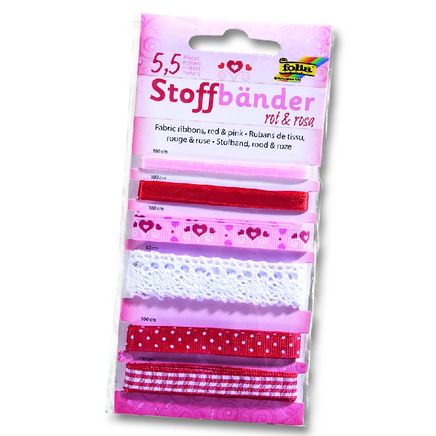 Folia Kumaş Kurdela Kırmızı/Pembe  6 Adet 1*50Cm 5*100Cm