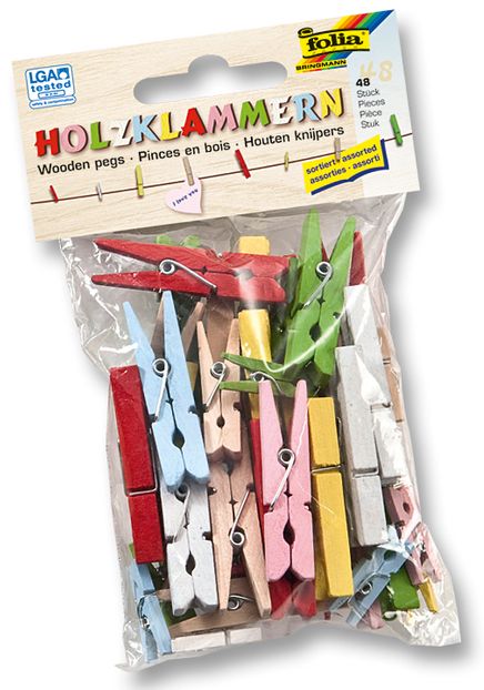 Folia 3D-Çubuk Ahşap Mandal Renkli 48 Parça