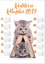 2019 Takvimli Poster - Kediler ve Kitaplar - Kitap Ev