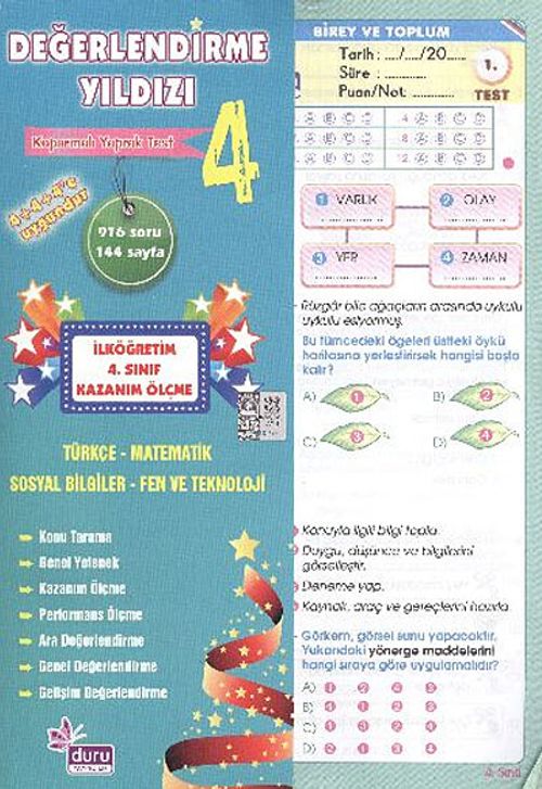 4. Sınıf Değerlendirme Yıldızı Yaprak Test