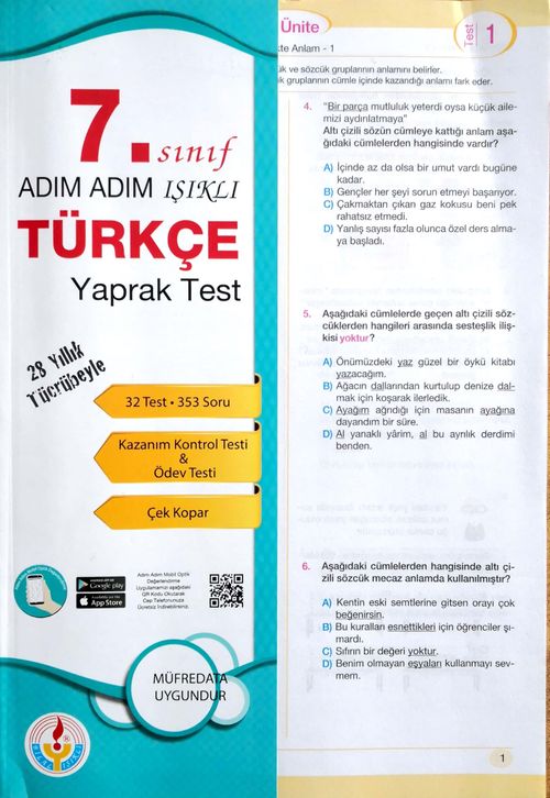 7. Sınıf Türkçe Adım Adım Işıklı Yaprak Test