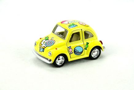 Kinsmart 1967 Volkswagen Classical Beetle 10 cm Metal Çek Bırak Araba Sarı Şeker Desenli (KT4026DYF)