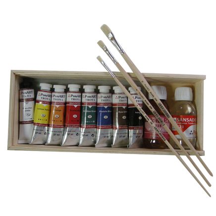 Ponart Kutu Yağlıboya 10X37Ml+3 Fırça- Ahşap Kutu