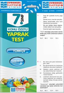 7. Sınıf Türkçe Konu Özetli Yaprak Test