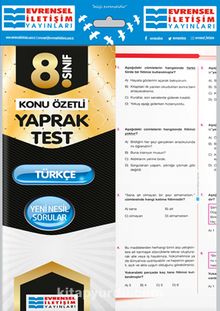 8. Sınıf Türkçe Konu Özetli Yaprak Test