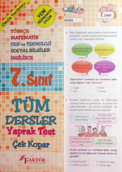 7.Sınıf Tüm Dersler Yaprak Test