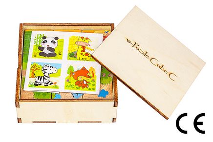 Montessori Ahşap Zeka Oyunları w-Puzzle Cube C Hayvanları Tanıyalım 3