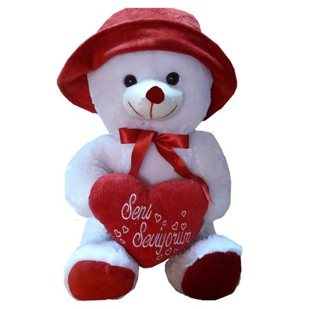 Peluş Şapkalı Kokoş Seni Seviyorum Yastıklı Peluş Ayı-Madam Koko 55 cm (050065)