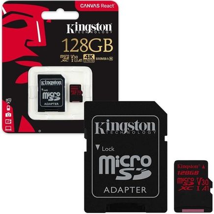 Kingston 128Gb Mıcrosdxc Canvas React 100R/80W U3 Uhs-I V30 A1 Card + Sd Adaptör Sdcr/128Gb