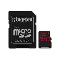 Kingston 64Gb Microsdxc Canvas React 100R/80W U3 Uhs-I V30 A1 Card + Sd Adaptör Sdcr/64Gb