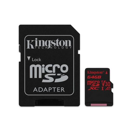Kingston 64Gb Microsdxc Canvas React 100R/80W U3 Uhs-I V30 A1 Card + Sd Adaptör Sdcr/64Gb