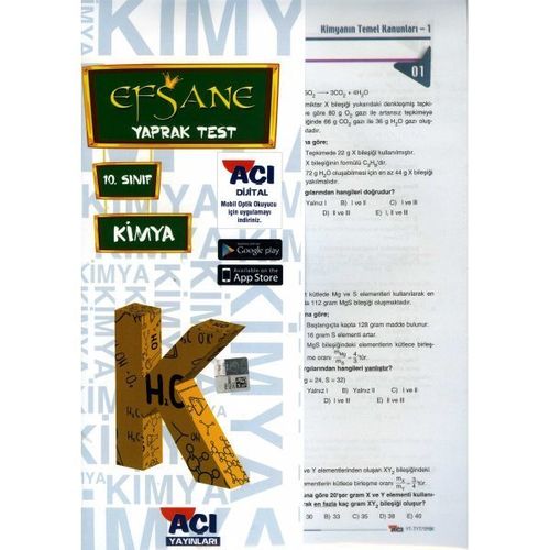 10. Sınıf Kimya Çek Kopar Yaprak Test