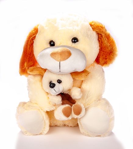 Müzikli Yavrulu Peluş Köpek (Krem) (837838) (40cm)