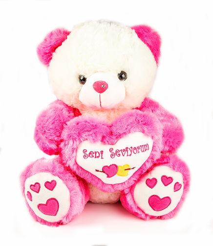 Peluş Müzikli Kalpli Ayıcık 35Cm (Koyu Pembe) (837890)