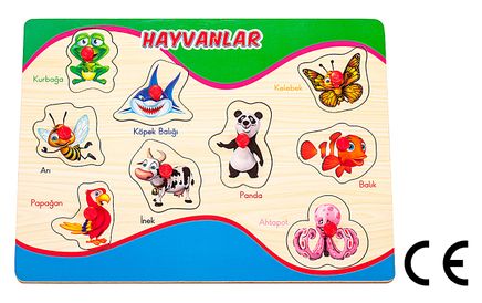Montessori Ahşap Zeka Oyunları / w-Pin Puzzle - Animals