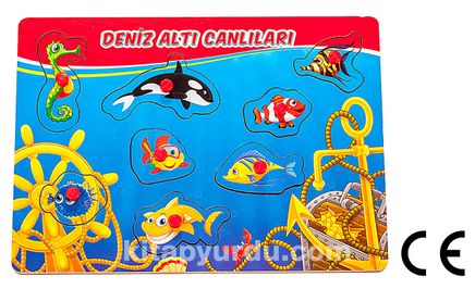 Montessori Ahşap Zeka Oyunları / w-Pin Puzzle - Sea Animals