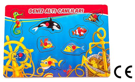 Montessori Ahşap Zeka Oyunları / w-Pin Puzzle - Sea Animals