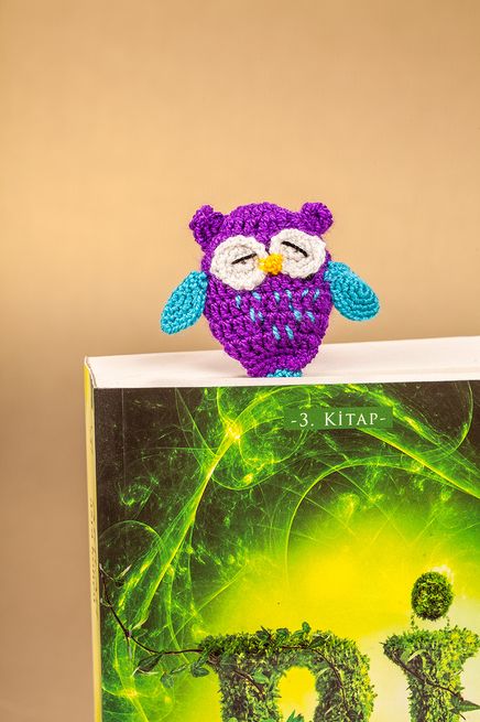 Amigurumi Mor Baykuş Kitap Ayracı