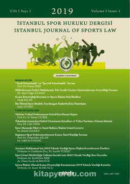 İstanbul Spor Hukuku Dergisi / İstanbul Journal of Sports Law Cilt 1 Sayı 1