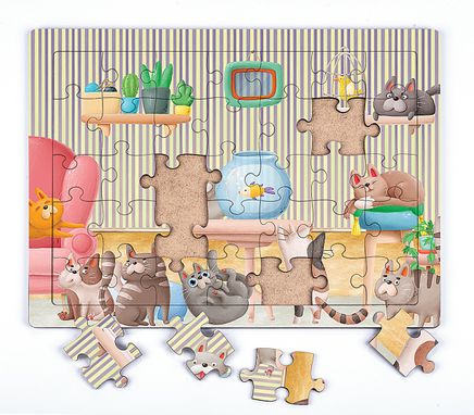 Akvaryum ve Kediler Ahşap Puzzle 35 Parça (XXXV-01)