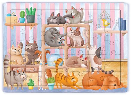 Kitaplıktaki Kediler Ahşap Puzzle 35 Parça (XXXV-13)