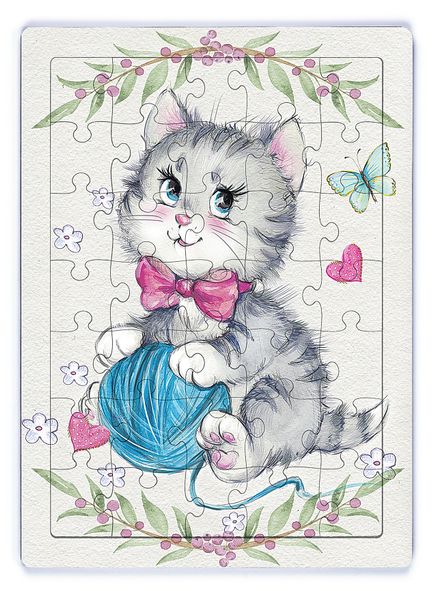 Minik Tekir ve Yumak Ahşap Puzzle 35 Parça (XXXV-17)